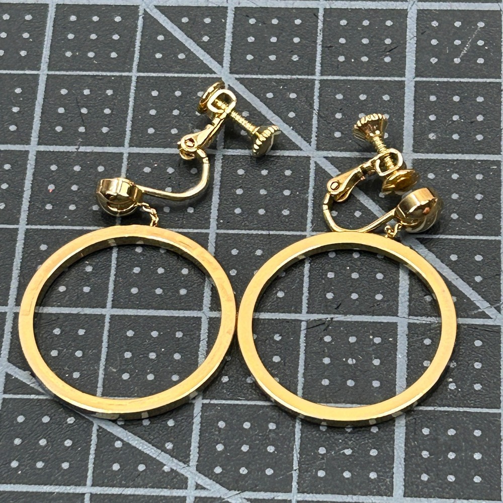 Napier Gold Tone Round Drop Hoop Screw Back Clip On Earrings Never Worn - Picture 3 of 6